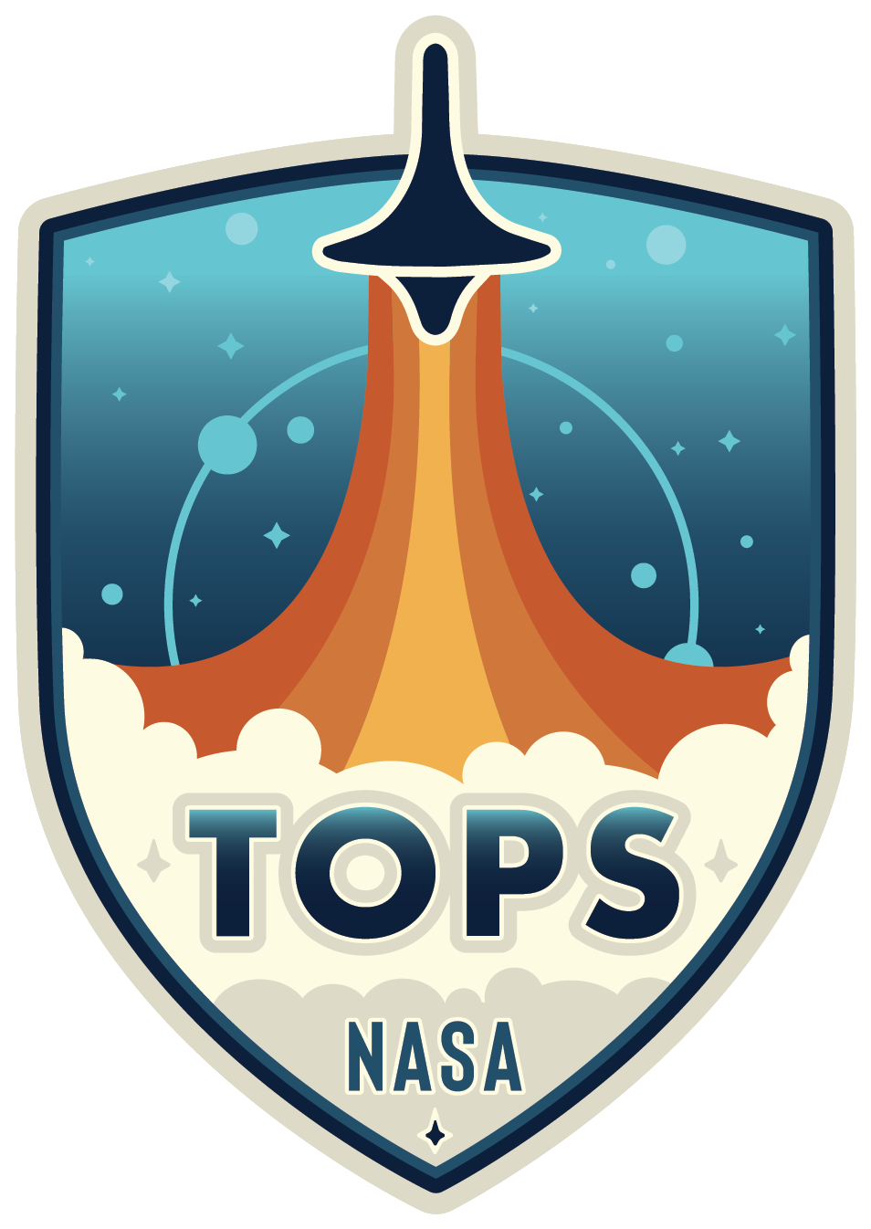 Transform to Open Science Logo that shows a top as a rocket taking off and the text Transform to Open Science in the white vapor plume around the launch site